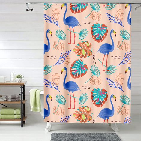 Rideau de douche motif flamant rose doux artistique, rideau salle de bain imperméable, 180x180 cm (1/5)