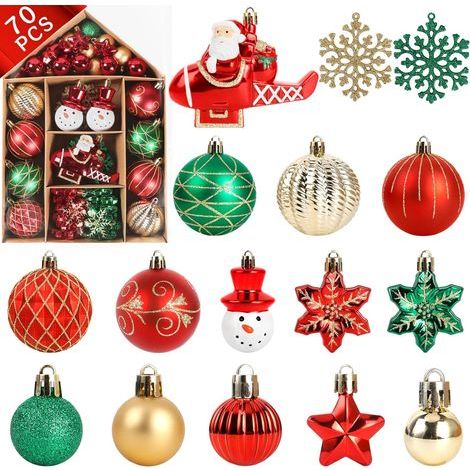 Lot de 70 Boule de Noel Rouge et Vert, Boule de Noël avec Décoration au Sommet du Sapin, Décoration d'arbre de Noël, Convient pour Les Mariages, Noël, Carnaval, Fêtes d'anniversaire comme cadeau de No (1/5)