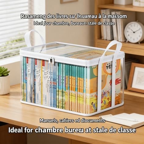 Boîte de Rangement Livres Pliable en PVC Transparent Blanc avec Couvercle Anti-Poussière, Grand Modèle 24 x 38 x 32 cm, pour Chambre, Bureau et Salon (1/4)