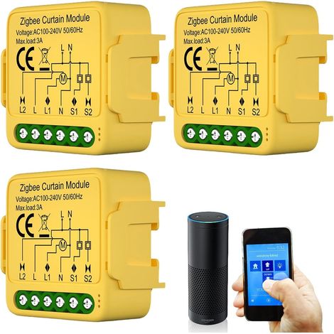 Lot de 3 modules d'interrupteur de volet roulant WiFi intelligents 2,4 GHz Commande par application Minuterie pour moteur de volet roulant Fonctionne avec Home (1/5)