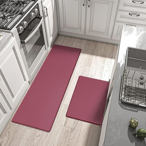Household PVC leather waterproof floor mat, creative cartoon long strip kitchen anti-slip and oil-proof mat - burgundy - 441201CM