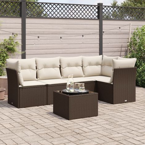 Set sofás de jardín 6 piezas y cojines ratán sintético marrón vidaXL (1/3)