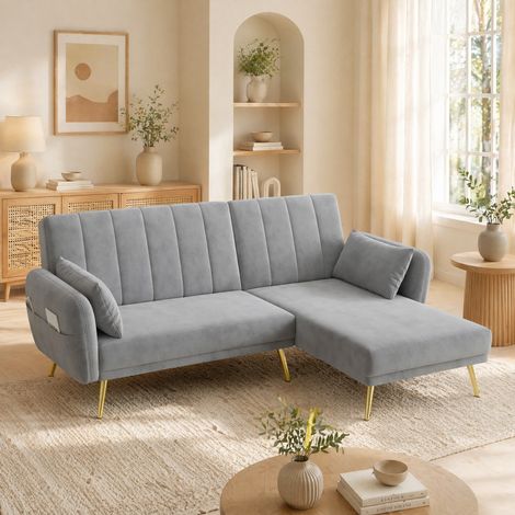 Canape convertible dangle reversible velours gris OKMYHOME (1/5)