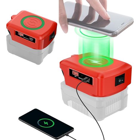 Chargeur Portable sans Fil pour Batteries 18 V Power X Change Li-ION, Adaptateur De Chargeur USB sans Fil, Chargeur De Téléphone Portable sans Fil avec Sorties USB Et Type-C (1/5)