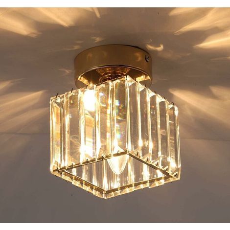 Crystal Ceiling Light, Mini Square Chandelier 60W Modern Recessed Folding Near Ceiling Light, Dining Room Bedroom Kitchen Hallway Courtyard Pendant Light, E27 Base (1/5)