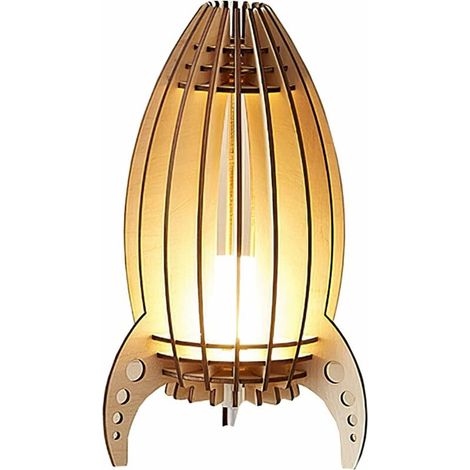 Space Rocket Night Light, LED Wooden Space Rocket Bedside Lamp, Creative Children's Bedside Lamp, Wooden USB Rechargeable Wooden Night Light, Used for Bedroom, Family, Hotel, Office Decoration (1/5)