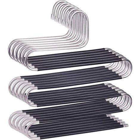 Set di 6 grucce antiscivolo in acciaio inox a forma di S per pantaloni, jeans, sciarpe e cordini – Nero (1/4)
