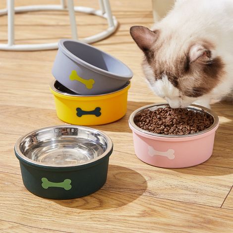 Bol Pour Animaux - Acier Inoxydable Et Silicone - Double Compartiment - Antidérapant - Anti-renversement - Intérieur - 1 Pièce (1/5)