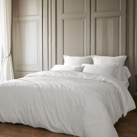 Parure de lit en bambou uni 240x220 blanc (1/2)