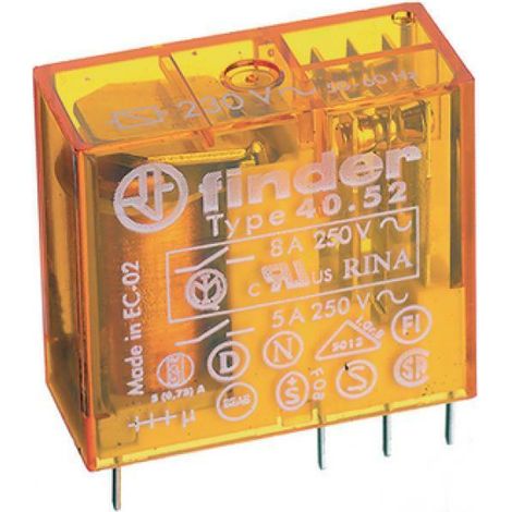 Mini relè 2 scambi 8a bobina 12v ac passo 5 mm finder 405280120000
