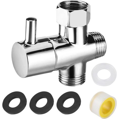3 Voies Douche G1/2" Vanne de Commutation en Laiton, 3 Voies Soupape Robinet Wc 3 Voies, Convient pour le Détournement de Tuyau de Salle de Bain, Ajustez la Taille du Débit (1/5)