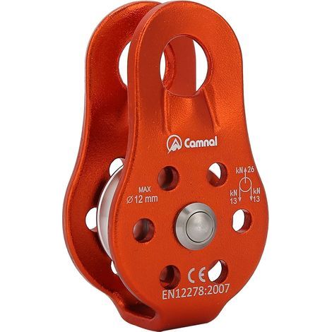 Poulie simple pivotante en alliage d'aluminium ultra-résistante de 26 kN pour corde de 12 mm (orange) (1/4)