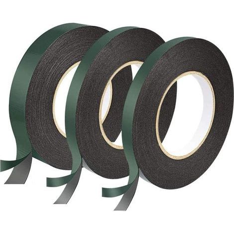 3 Rouleaux Double Face Ruban, Ruban Adhésif Double Face Noire12 mm,12mm,25mm Ruban Mousse Extra Fort Ruban Eponge Imperméable Isolant Etanche Anti Chocs Chaleur Thermique (1/5)