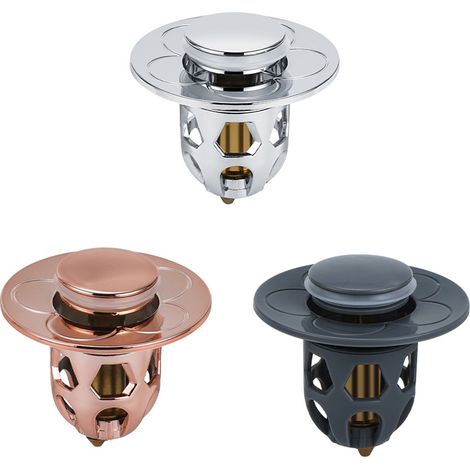 Universeller Abflussstopfen für Waschbecken/Badewanne, Überlauf- und Verstopfungsschutz mit Edelstahlfilter, verstellbar 34-40 mm, erhältlich in Grau/Silber/Roségold, leicht ohne Werkzeug zu reinigen. (1/5)