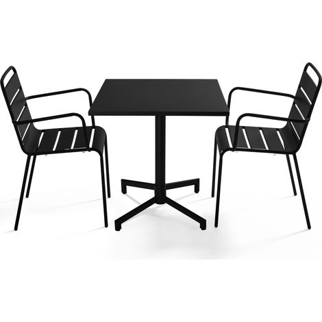 Ensemble table 70 cm et 2 fauteuils de jardin en métal noir - Palavas (1/5)