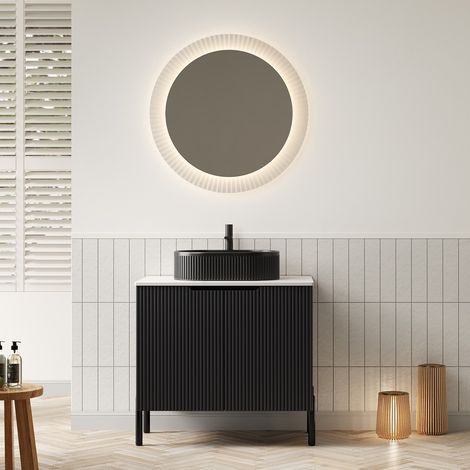 Meuble de salle de bain avec vasque 76 cm noir, double porte, DESVIAE (1/5)