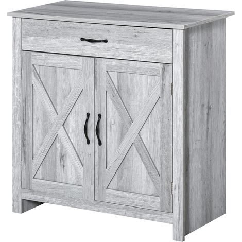 HOMCOM Sideboard mit Schublade, 2 Schiebetüren, verstellbarem Einlegeboden, Küchen-/Esszimmermöbel, 80 x 39,7 x 80 cm, hellgraue Holzoptik