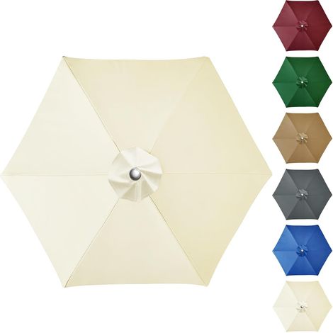 CCYKXAHousse de rechange pour parasol de terrasse, 2 m, 6 baleines - Toile en tissu - Auvent de rechange - Pour cour, jardin, plage, piscine - Blanc crème (1/5)