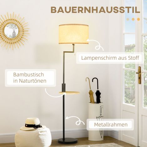 Lampadaire en bambou avec étagère, lampe sur pied à chaînette, douille E27, 40W, finition naturel et noir (1/4)
