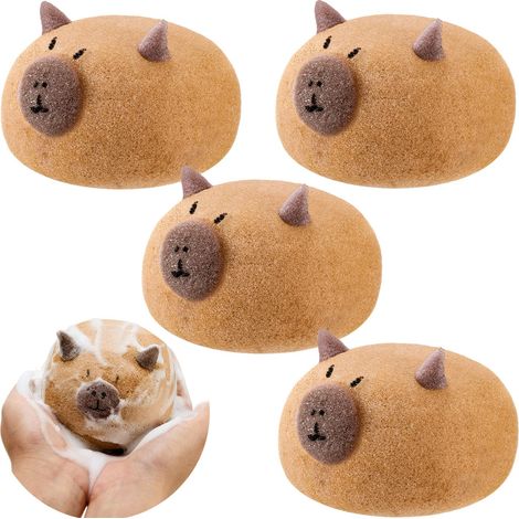 Set da 4 pezzi: Bagnoschiuma a forma di personaggio dei cartoni animati, Spazzola da bagno esfoliante morbida, Palla da doccia, Spugna da doccia (1/5)