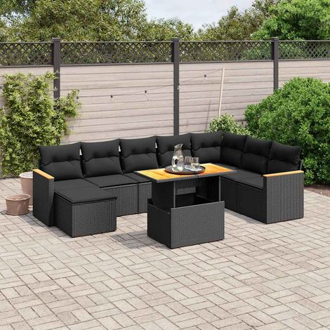 Salon de jardin 9 pièces en résine tressée noire avec coussins et table relevable, 76.04kg - PANGIVO (1/3)