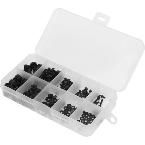 Kit 150 pièces vis nylon noir isolées M2 M2.5 M3 M4 M5, composants électroniques consommables, fixations isolantes (1/5)