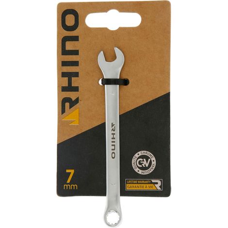 RHINO - Chiave combinata 7 mm, chiave di serraggio, chiave ad anello e chiave a forcella combinata, diametro 7 mm, alta qualità, realizzata in acciaio cromato vanadio (1/2)