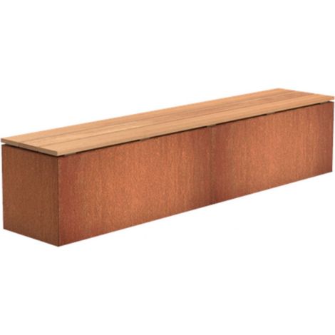 Adezz Sitzbank Sockel mit Sitz Corten-Stahl Hartholz Gartenbank Sitzfläche 200x40x43 cm (1/5)