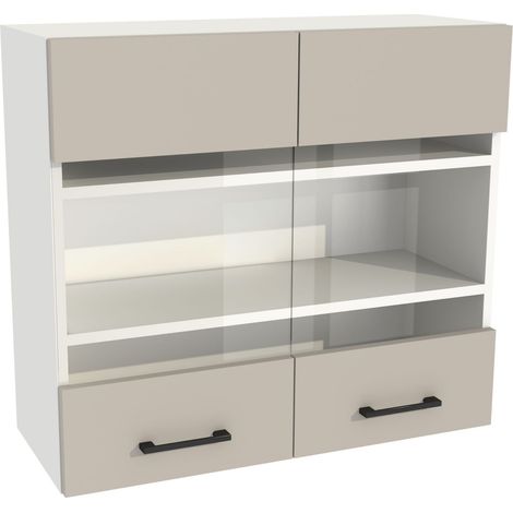 Mueble de cocina con vitrina superior 80/72 Capri, frontal blanco, acabado cachemir mate. (1/3)