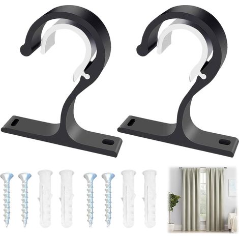 2 supports de tringle à rideau, alliage d'aluminium, diamètre 25-28mm, fixation murale, finition noire, pour fenêtre et armoire