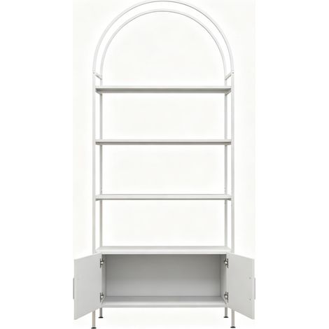 Librería arqueada de 4 estantes con mueble bajo de doble puerta, blanca, 80 x 30 x 187 cm (1/5)
