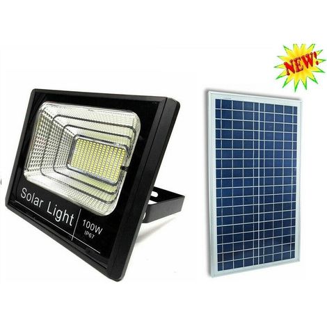 FARO FARETTO ENERGIA CREPUSCOLARE 100W LED SMD CON PANNELLO SOLARE RICARICABILE