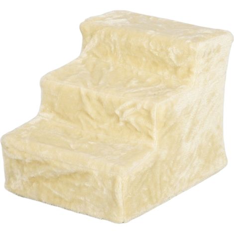 Escalera para perros de 3 peldanos 35 cm escalera para mascotas con aspecto de felpa escalera para gatos para sofa cama gatos de hasta 45 kg color beige (1/5)