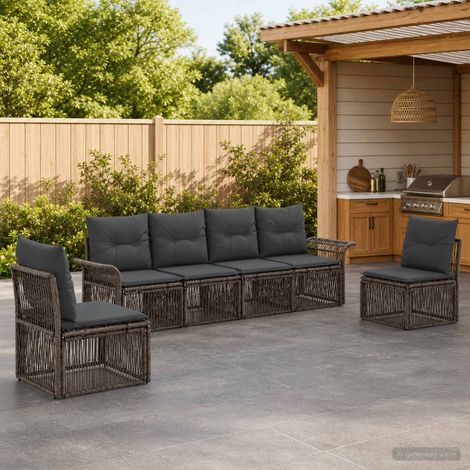 Salon de jardin 6 pièces en polyrotin gris, canapé modulable avec 12 coussins - PANGIVO (1/5)