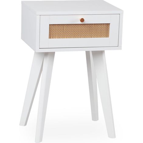 Table de Chevet Cannage en Rotin "Lesa" 60cm Blanc