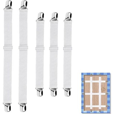 Lot de 8 Serre-nappes Invisibles avec Sangle élastique, sans Outil, Blanc, pour Table épaisse, Jardin, Pique-Nique, Usage intérieur et extérieur