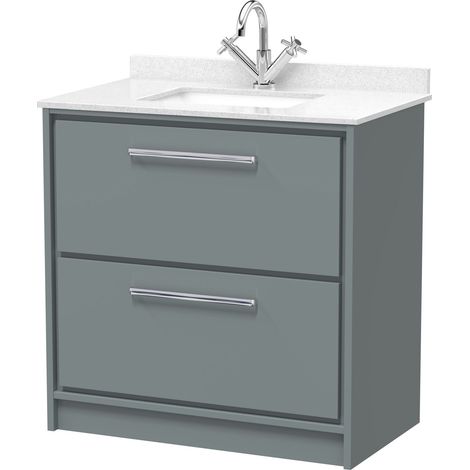 Balterley Longnor 800mm Floor Standing 2 Drawer Vanity with Marble Worktop Basin - Coastal Grey