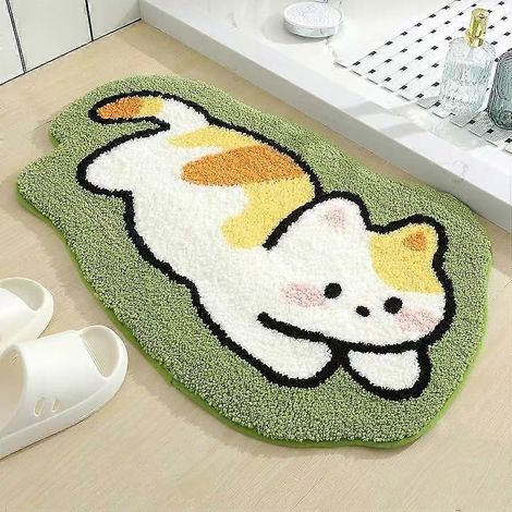 Tapis de bain mignon en forme d'animal, ultra doux et absorbant, antidérapant et confortable, lavable en machine, 40 x 60 cm, motif chat (1/5)