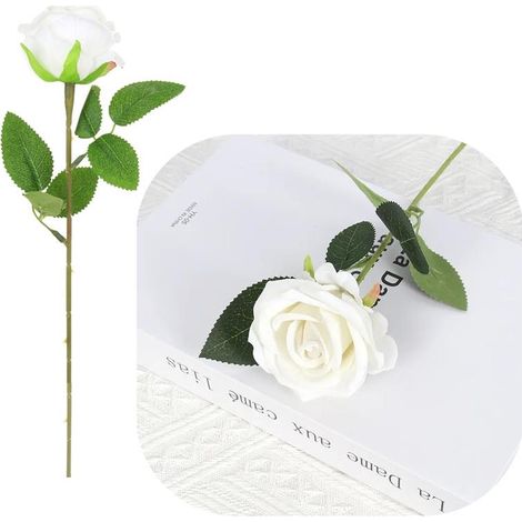 Decorazioni di fiori artificiali a singolo ramo di rosa di velluto per un vaso da 50 cm - Bianco (1/5)