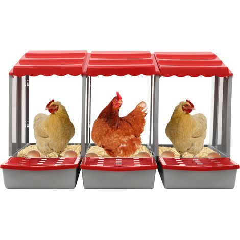 Nichoir à poules 3 compartiments, Boîte de ponte, Pondoir mural / autonome - collecte automatique des œufs, 84,5 x 51,5 cm, rouge (1/5)