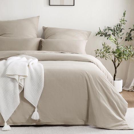 Parure de lit 2 pièces, en Coton, avec Fermeture éclair, Beige, 1 Housse de Couette Douce et 1 taie d'oreiller 80 x 80 cm (1/5)