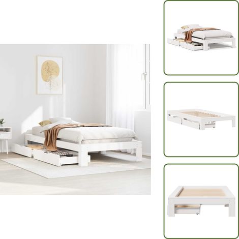 vidaXL Massivholzbett ohne Matratze Weiß 90x200 cm Kiefernholz (1/5)