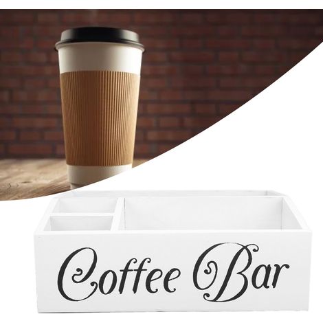 Boîte en Bois Blanc pour Bar Café avec 4 Compartiments Organisateur Accessoires Café pour Dessus de comptoir 32x21.2x12.8cm (1/5)