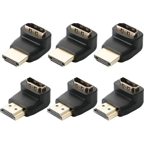 6 Pcs Connecteurs Hdmi Angle Droit, 90 Degrs Et 270 Degrs Adaptateurs Hdmi Mle Femelle, Angle Droit Adaptateur Hdmi Haute Vitesse, Cable Hdmi 90 (1/4)