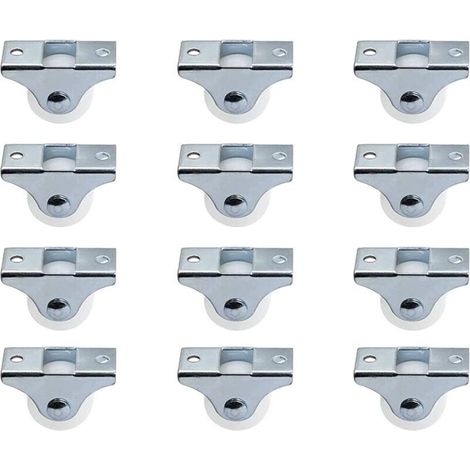 Lot de 12 roulettes de 2,5 cm rigides fixes non pivotantes avec plaque supérieure en métal roues en plastique dur pour meubles, argent