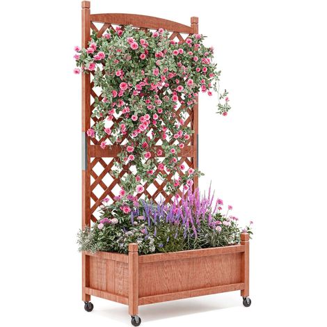 Jardinière en Bois avec Treillis, surélevée et Mobile, Parfaite pour Plantes grimpantes, Fleurs, Potager, Drainage Efficace, 1 PCS (1/5)