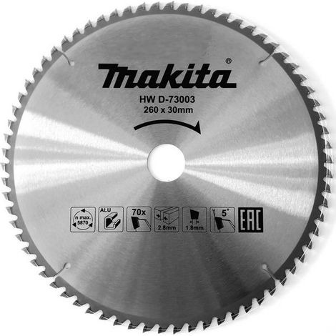 Lame de scie pour aluminium Makita 260x2 8x30 0 mm Z70 5°