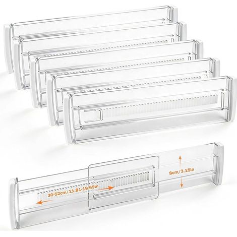 6 Pièces Séparateurs de Tiroirs, Separateur Tiroirs Réglable, Organisateur de Tiroir Transparents, Organisateur Diviseurs de Tiroir pour Cuisine, Commodes, Salle de Bain (30-52cm) (1/4)