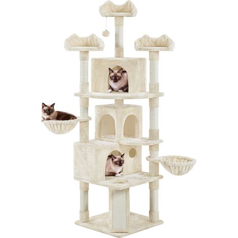 Homevive Árbol Rascador para Gatos Torre Escalador para 1-3 Gatos Medianos Rascador Postes con Plataforma 55,5x55,5x194 cm Beige