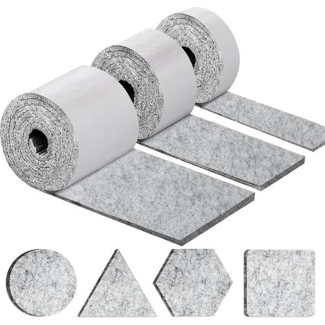 Patins pour Meubles Auto-Adhésifs, Patin Chaises - 3 Rouleaux (100 10cm+100 5cm+100 2cm), Tampon Chaise 4mm - Épais Patin Feutre Autocollant, Découpe Libre de Toute Taille, Gris Clair (1/5)